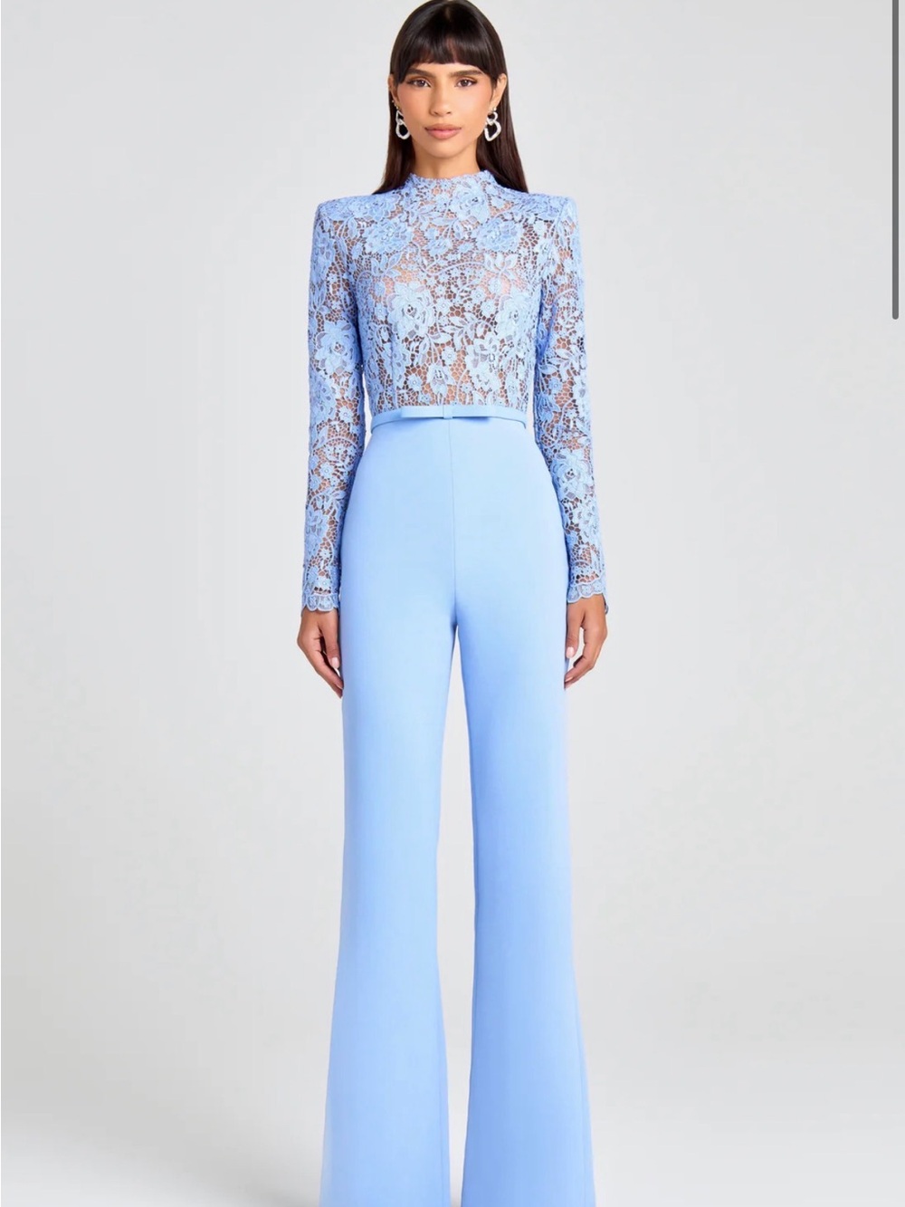 NADINE MERABI Light Blue Lace Bodice High-Waist Wide-Leg Jumpsuit